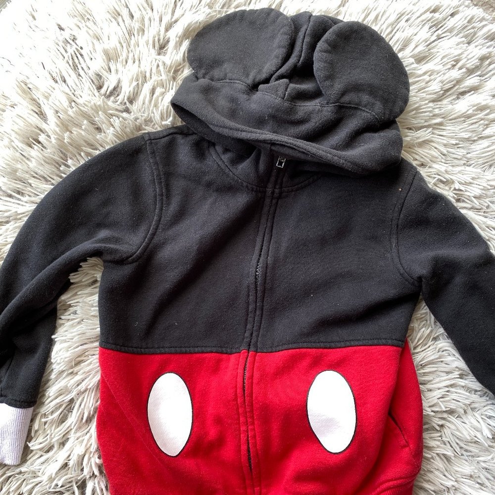 Toddler Size 5T Mickey Mouse Hooded Zip Sweatshirt Jacket with Ears on the Hood